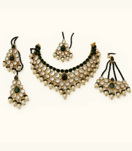 Green Kundan Necklace Set – With Sahara Earrings & Teeka