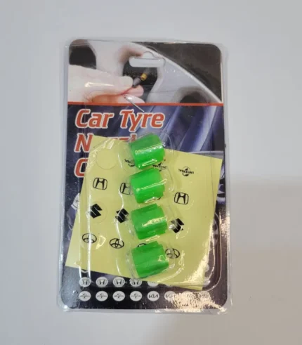 Car Tyre Nozzle Valve Caps Set – Green (With Custom Car Brand Logo Stickers)