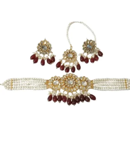 Bridal Kundan Choker Set with Necklace, Earrings & Maang Tikka